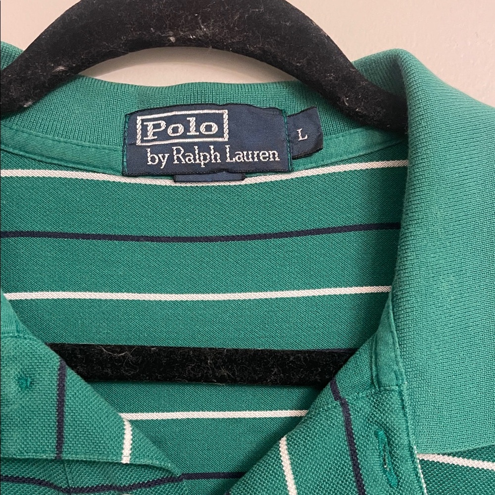 Ralph Lauren Polo Shirt in Green and White Stripes - Picture 2 of 4